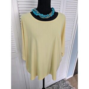 Sympli Womens sz 6 Top 3/4 Dolman Sleeve Yellow Stretch Knit Pullover Oversize